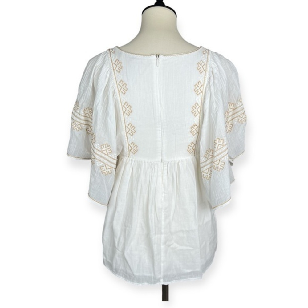 Vanessa Bruno Nael Blouse Gold Embroidered Flutter Slv Boho Babydoll Top Sz S - Picture 5 of 11